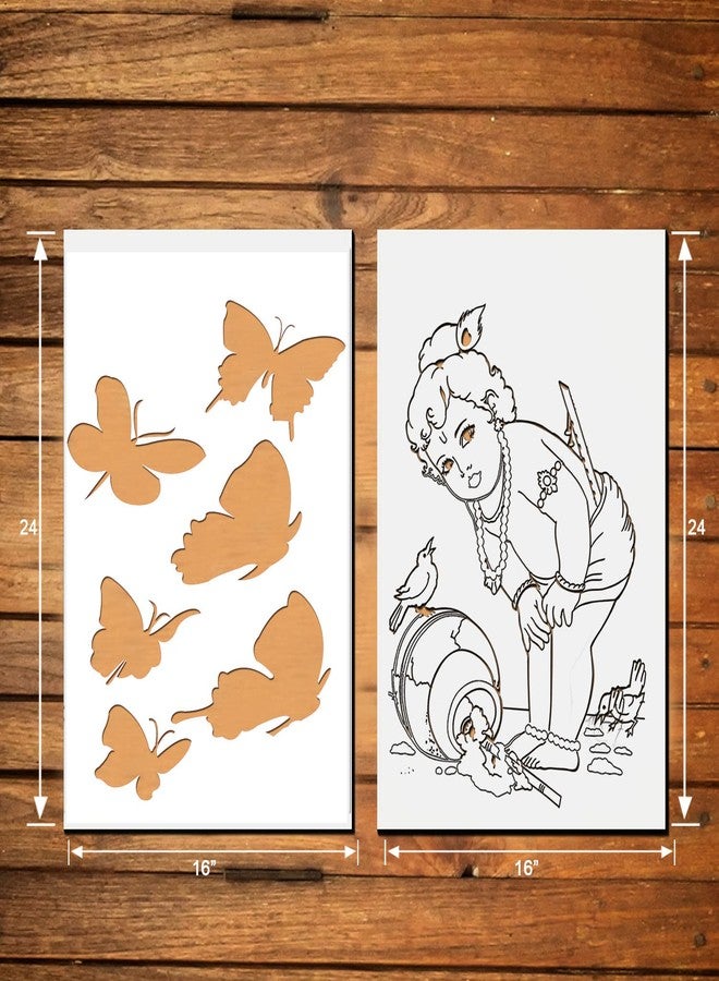 ARandNJ مجموعة قوالب ARandNJ للرسم على الجدران، (المقاس: 16 × 24 بوصة) تصميم ديني - فراشة الكون وكريشنا المشاغب، تصميم قابل لإعادة الاستخدام، مثالي لغرفة المعيشة وغرفة الأطفال وتزيين المكتب (عبوة من قطعتين) - Image 2